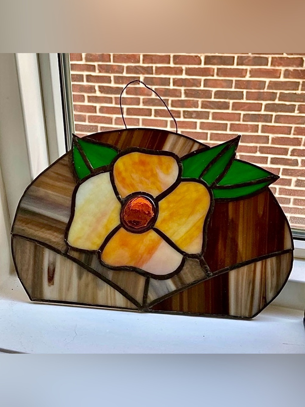 ⚡️SALE⚡️🌼 Vintage Stained Glass Hanging Panel Sun Catcher - Yellow Orange Flower - Picture 5 of 10